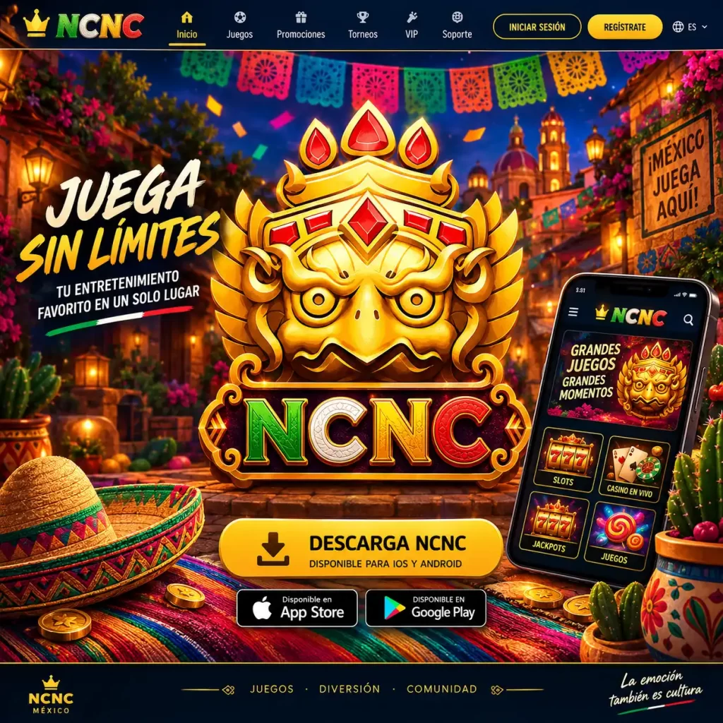 Interfaz del portal oficial NCNC en México mostrando la biblioteca de juegos y la APP móvil segura.